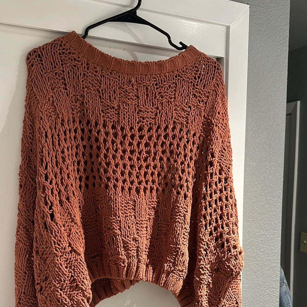 Rust Open-Knit Women's Sweater - Picture 1 of 6